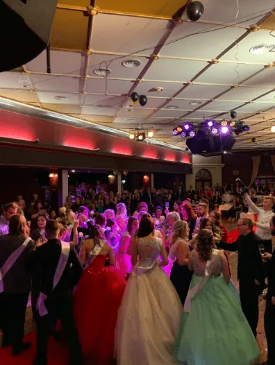The afterparty in the lit hall